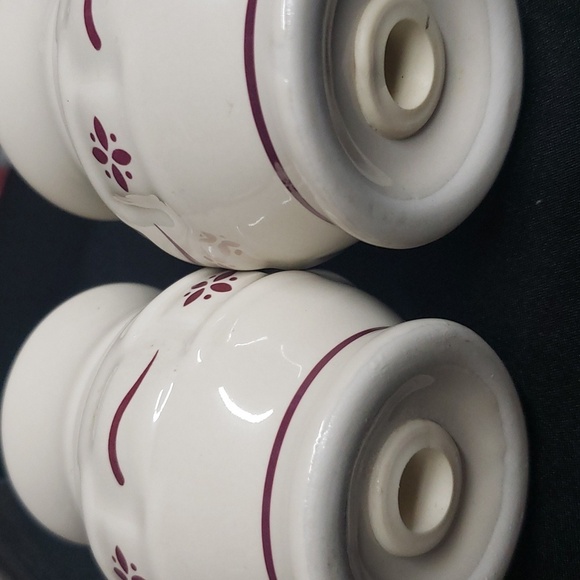 Longaberger Pottery Woven Traditions Red and Ivory Salt and Pepper Shakers - Picture 3 of 4